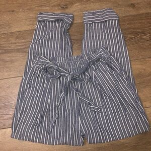 Scrap-work lined pants M Elastic waist cropped leg belted